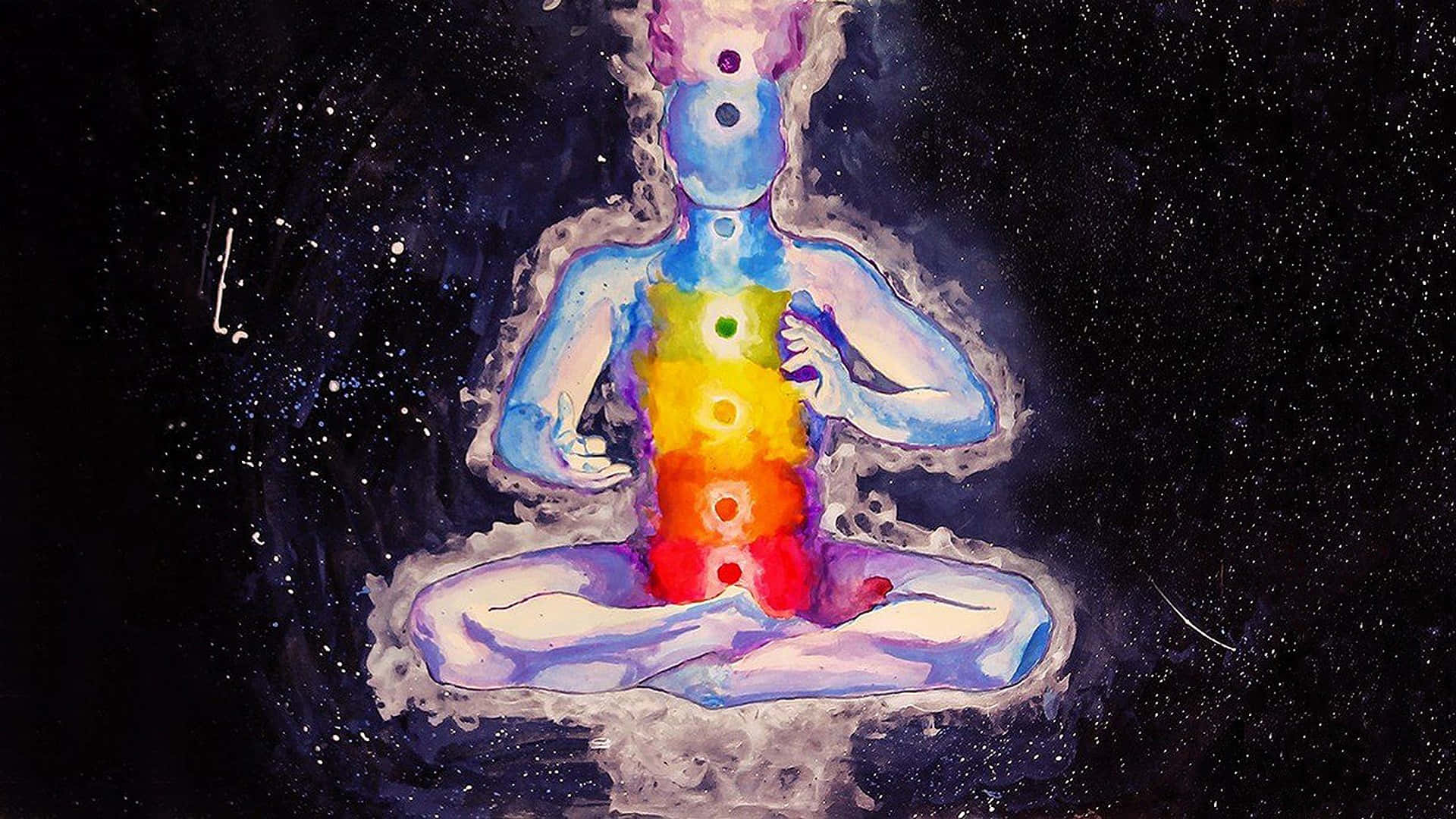 Spiritual Desktop, watercolor figure, cross-legged, Full HD Desktop Wallpaper