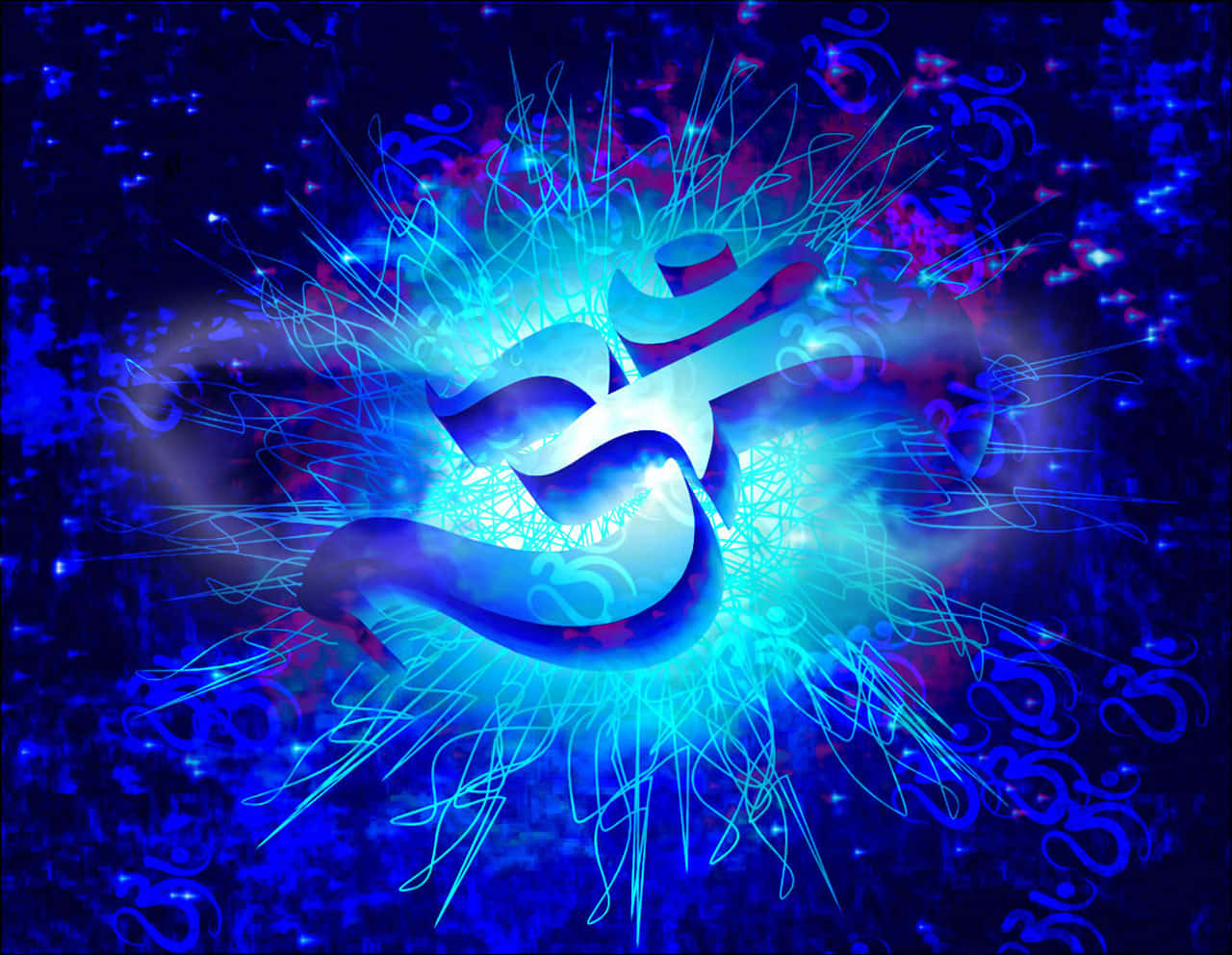 om symbol, glowing blue, dark cosmic background, HD Desktop Wallpaper
