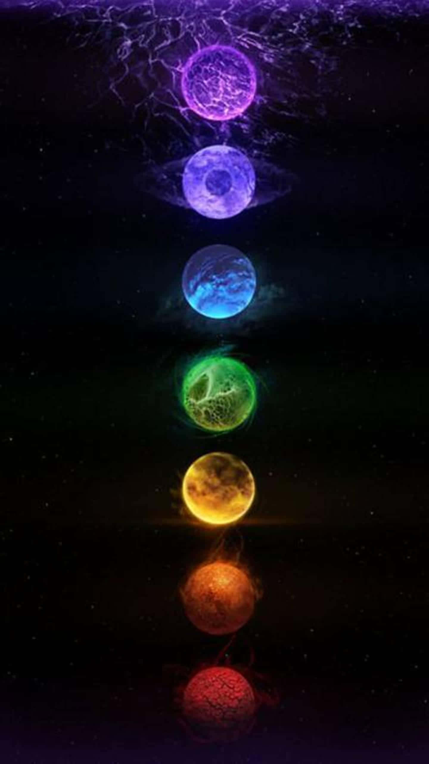 Spiritual Desktop, chakra orbs, rainbow hues, 2K Phone Wallpaper