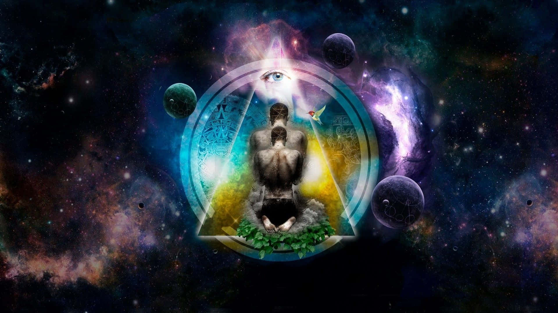 spiritual desktop, glowing triangle, cosmic eye, Full HD Desktop Wallpaper