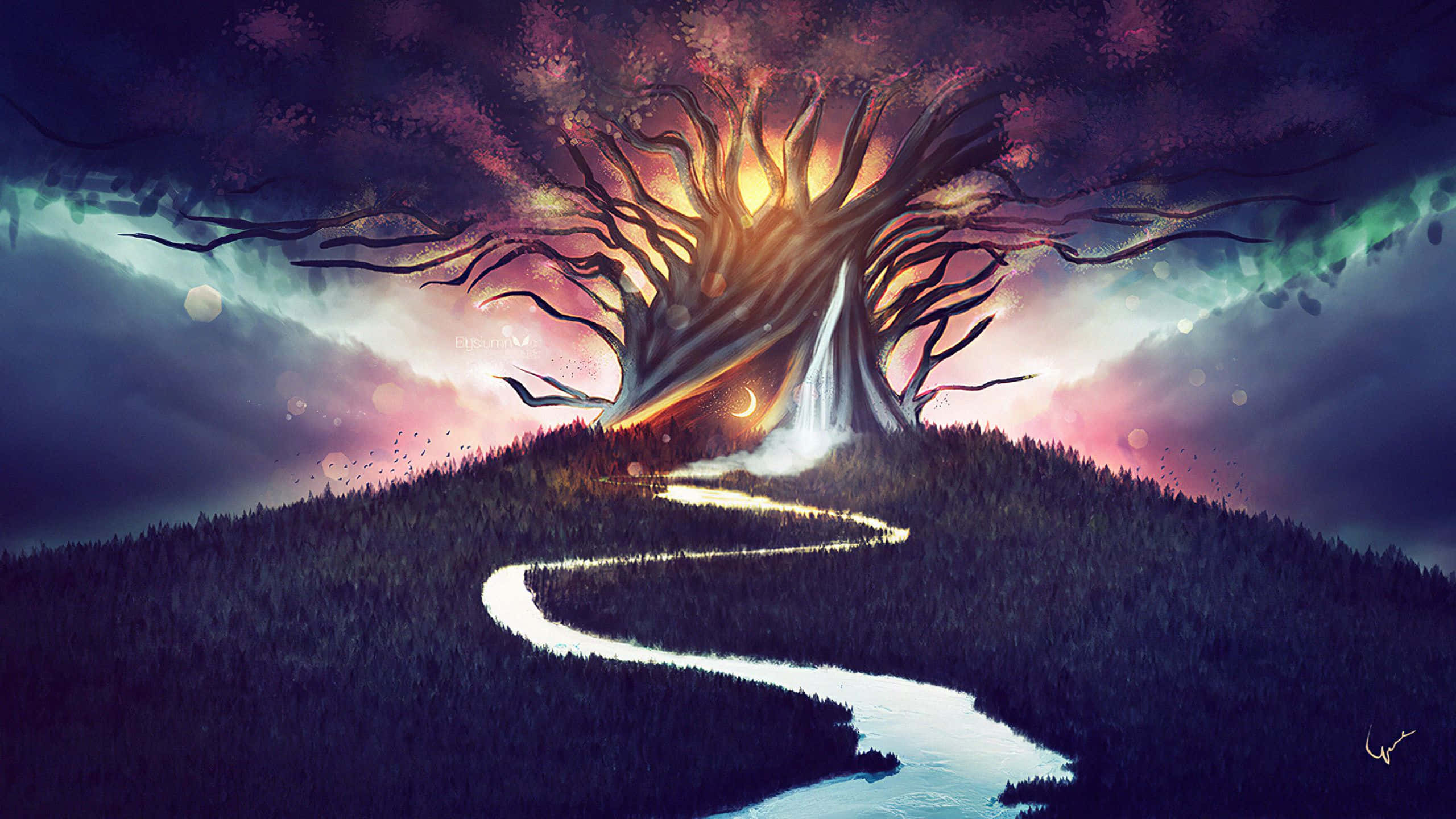 Spiritual Desktop, 2560 x 1440, mystical glowing tree, 2K Desktop Wallpaper