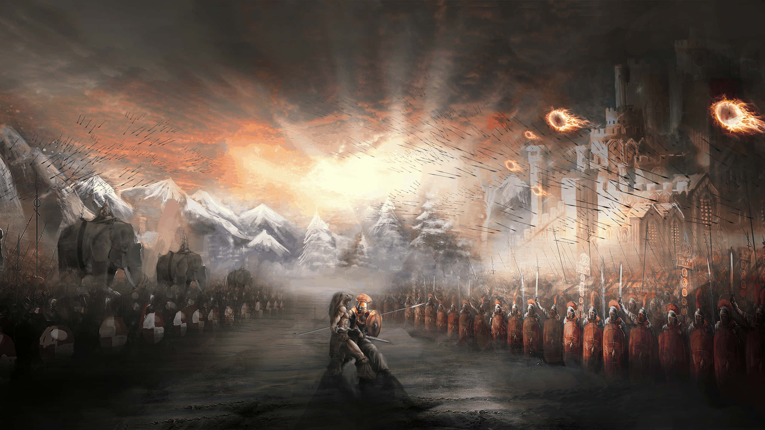 Spiritual Warfare, warriors, snowy battlefield, 2K Desktop Wallpaper
