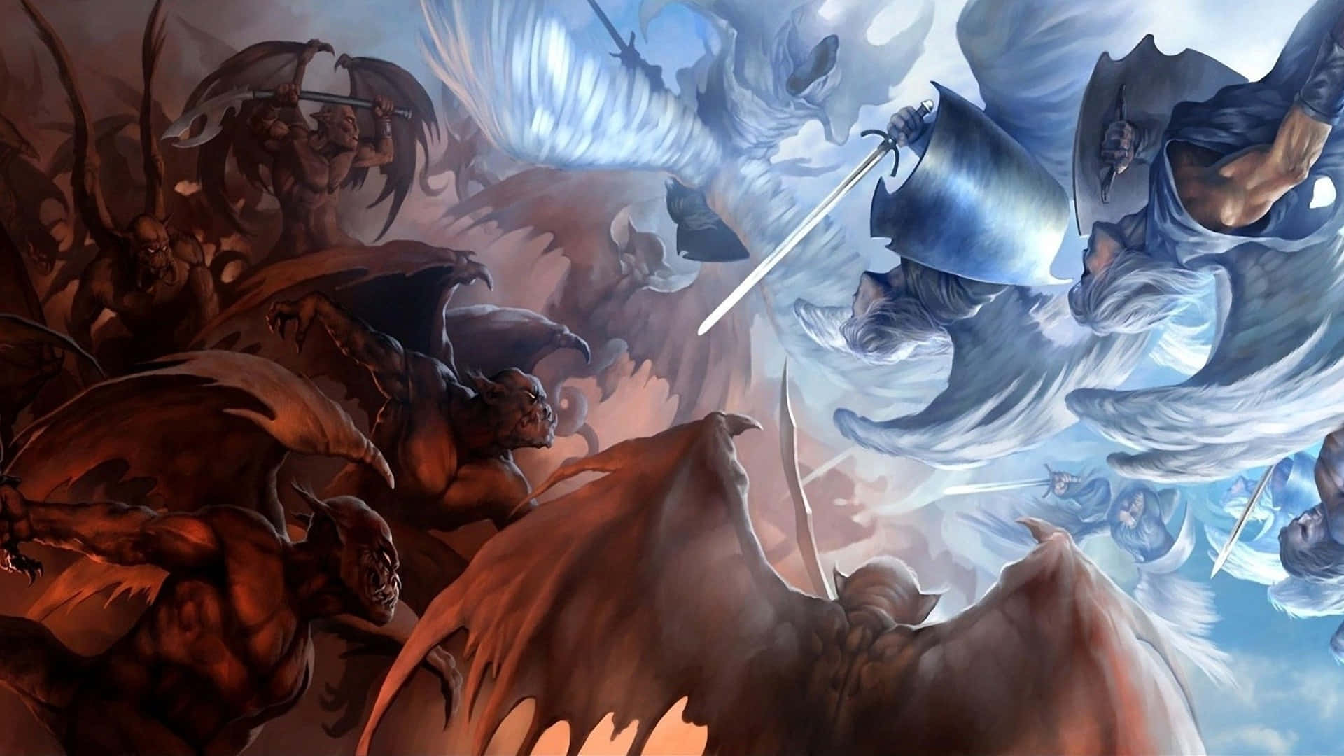 Spiritual Warfare, angelic warriors, flowing white robes, Full HD Desktop Wallpaper