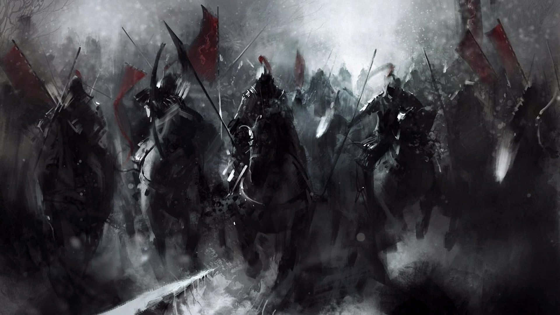 Spiritual Warfare, armored knights, red banners, Full HD Desktop Wallpaper