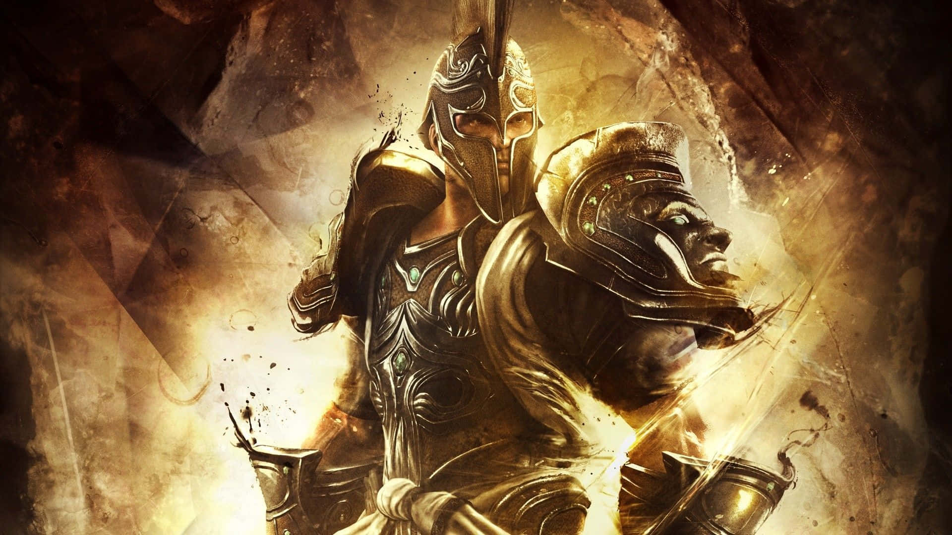 golden-armored warrior, ornate helmet, smoky fiery backdrop, Full HD Desktop Wallpaper