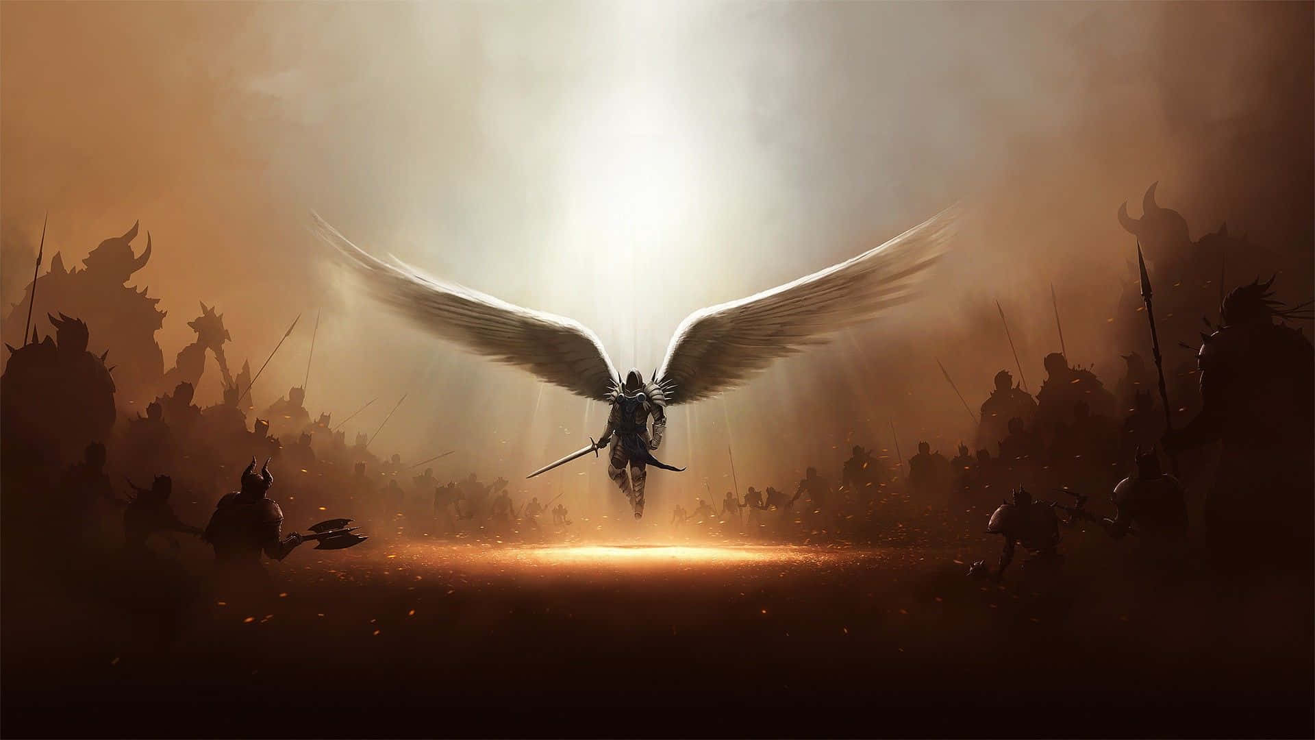 spiritual warfare, winged warrior, glowing sword, Full HD Desktop Wallpaper