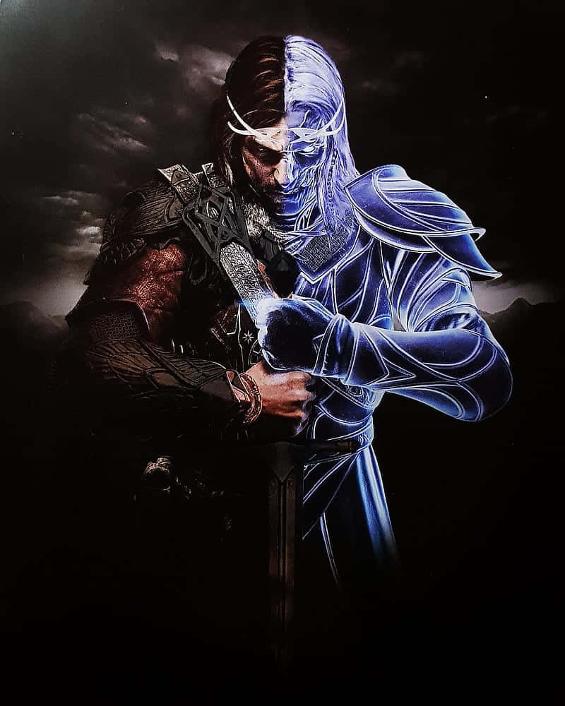 Spiritual Warfare, warrior, half-human half-blue glowing face, SD Phone Wallpaper