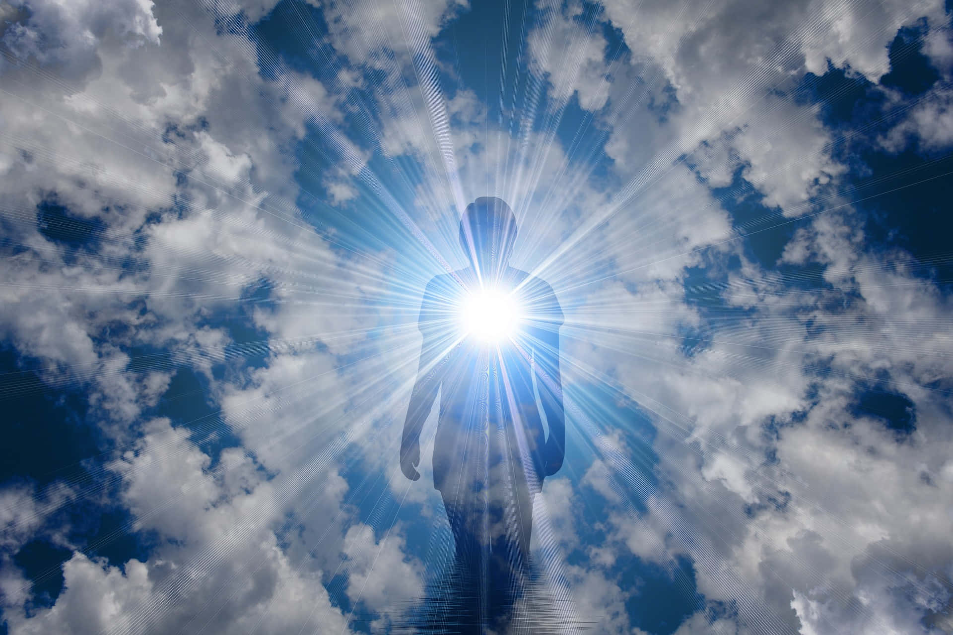 spirituality, sunburst, fluffy white clouds, Full HD Desktop Wallpaper