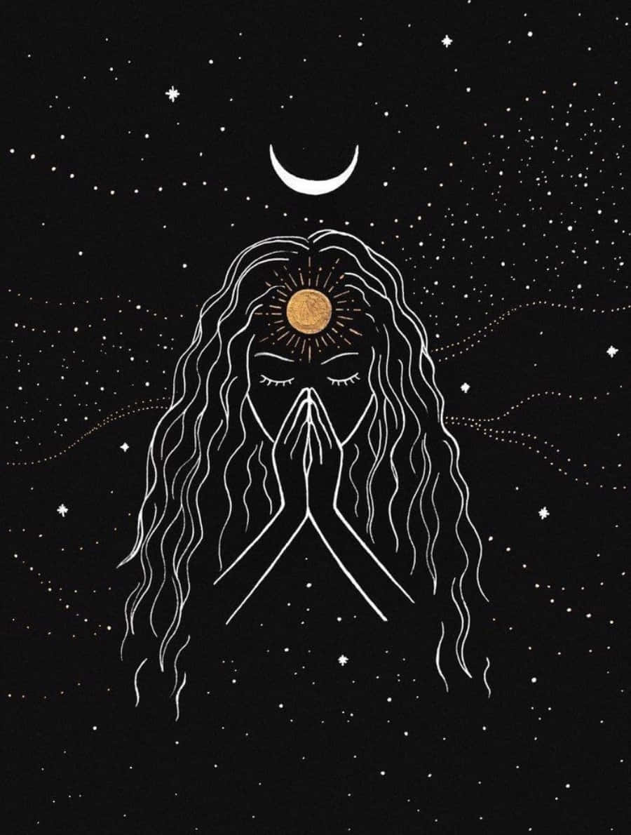 crescent moon, stars, golden sun symbol, SD Phone Wallpaper