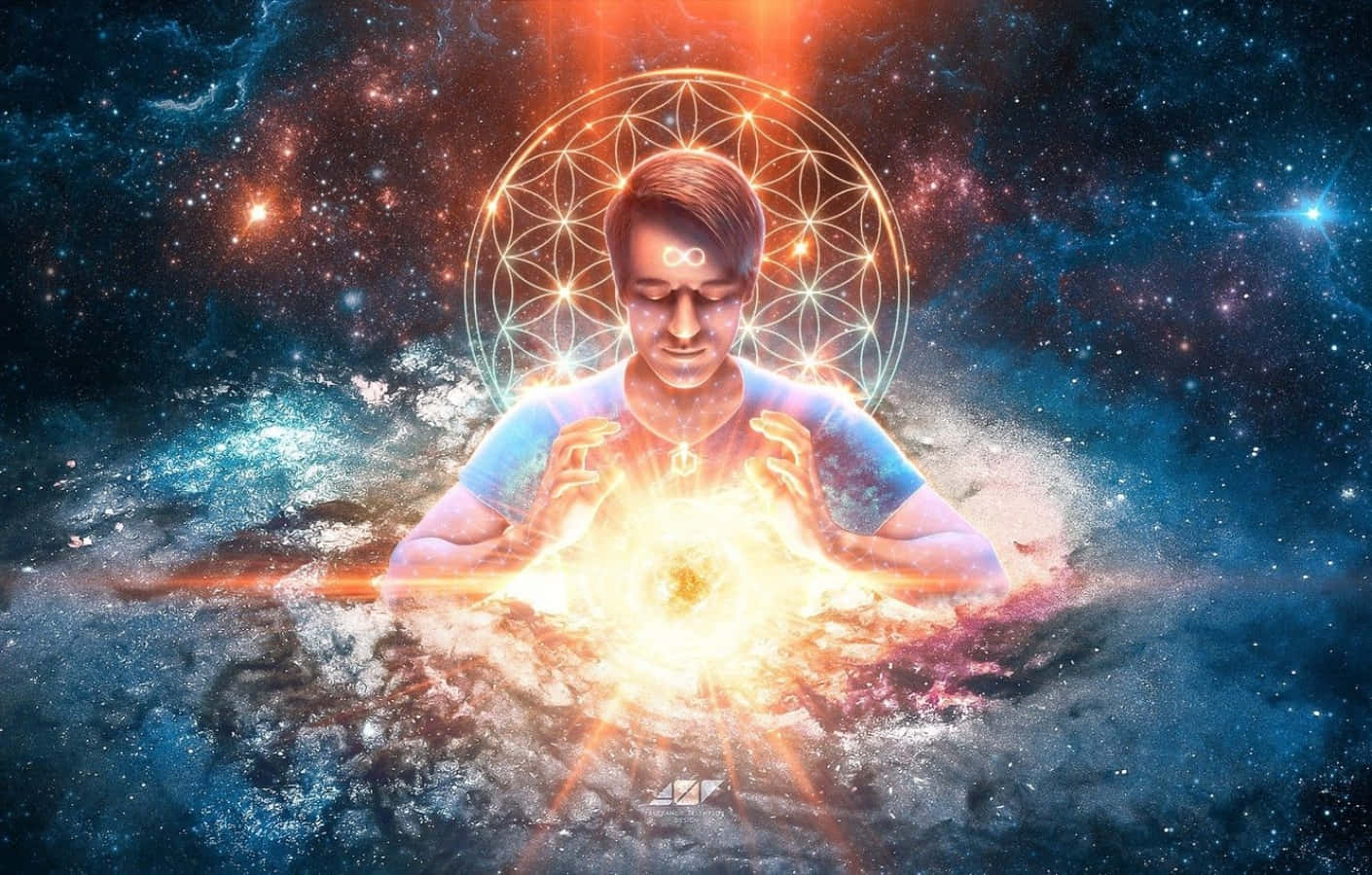 spirituality, glowing hands, radiant flower of life, HD Desktop Wallpaper
