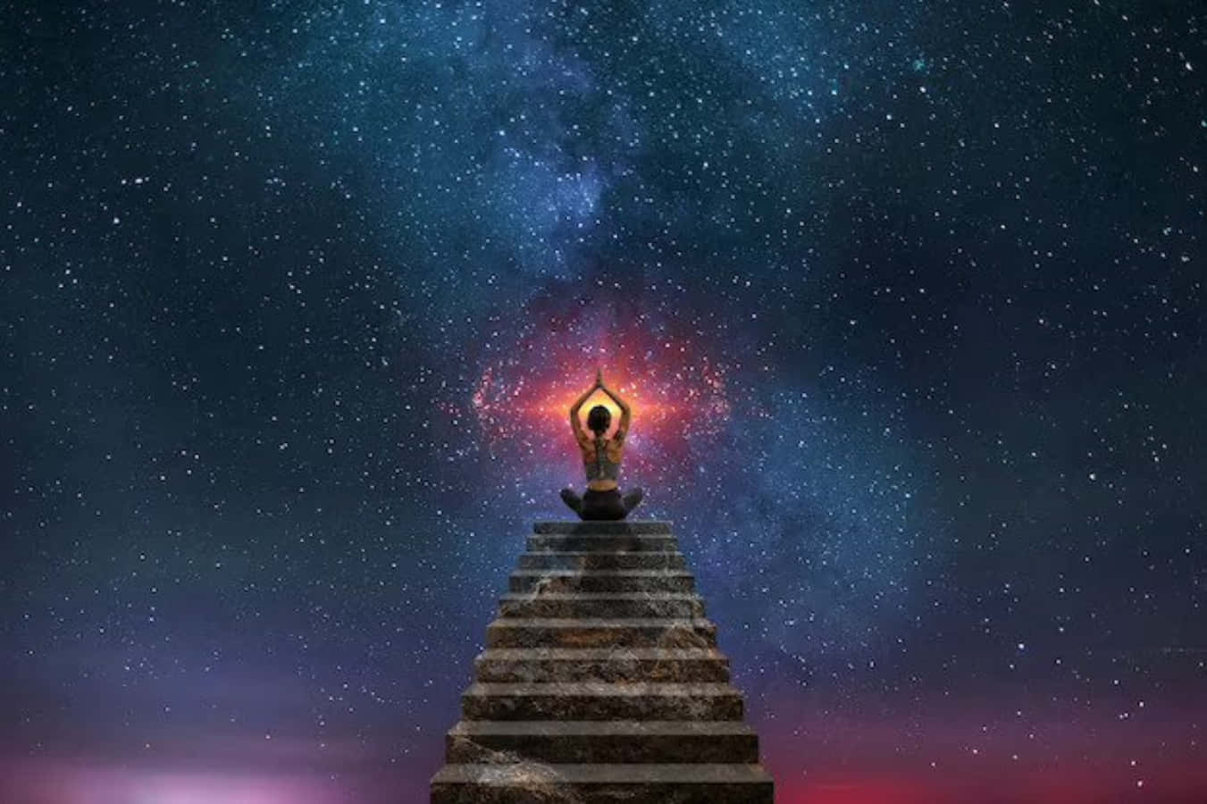 spirituality, stone steps, starry cosmic sky, HD Desktop Wallpaper