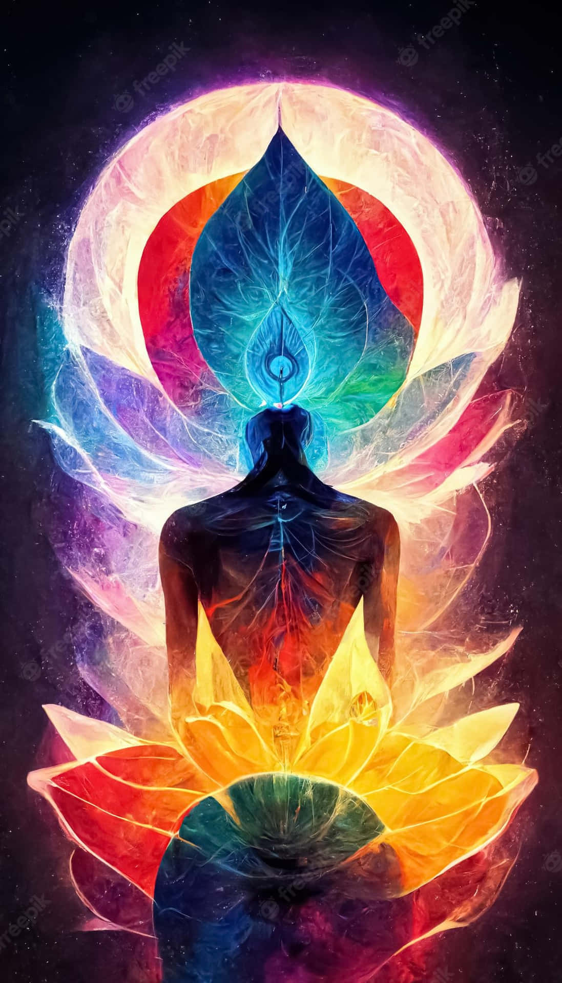 spirituality, meditating figure, glowing leaf crown, Full HD Phone Wallpaper