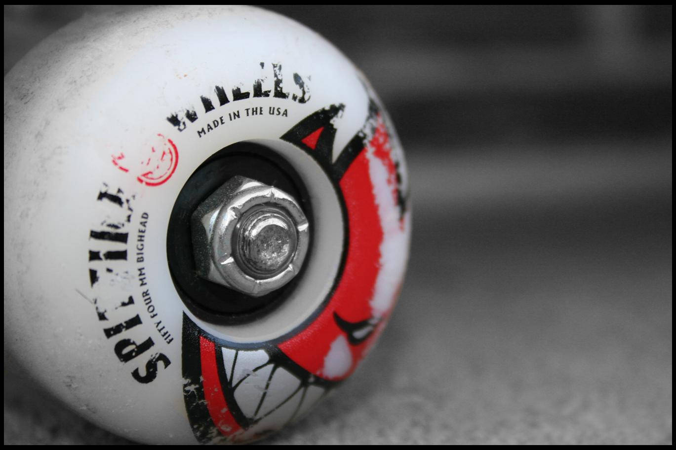 Spitfire Logo, white skateboard wheel, red and black graphics, HD Desktop Wallpaper