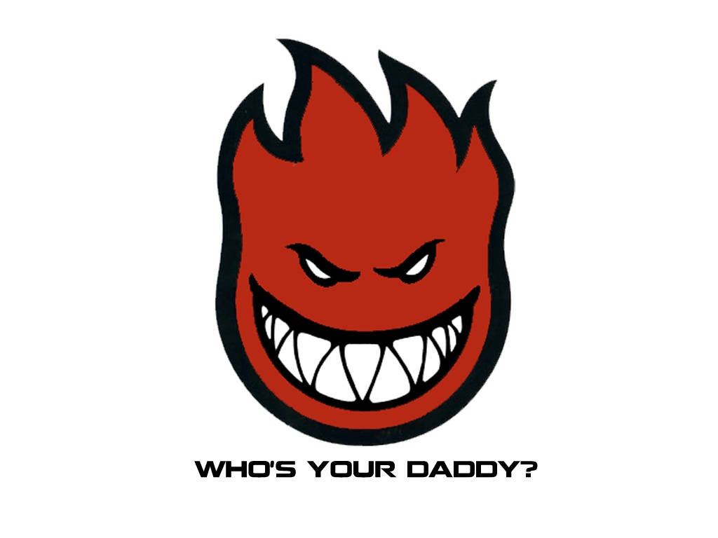 Spitfire Logo, red flame-shaped logo, grinning face, SD Desktop Wallpaper