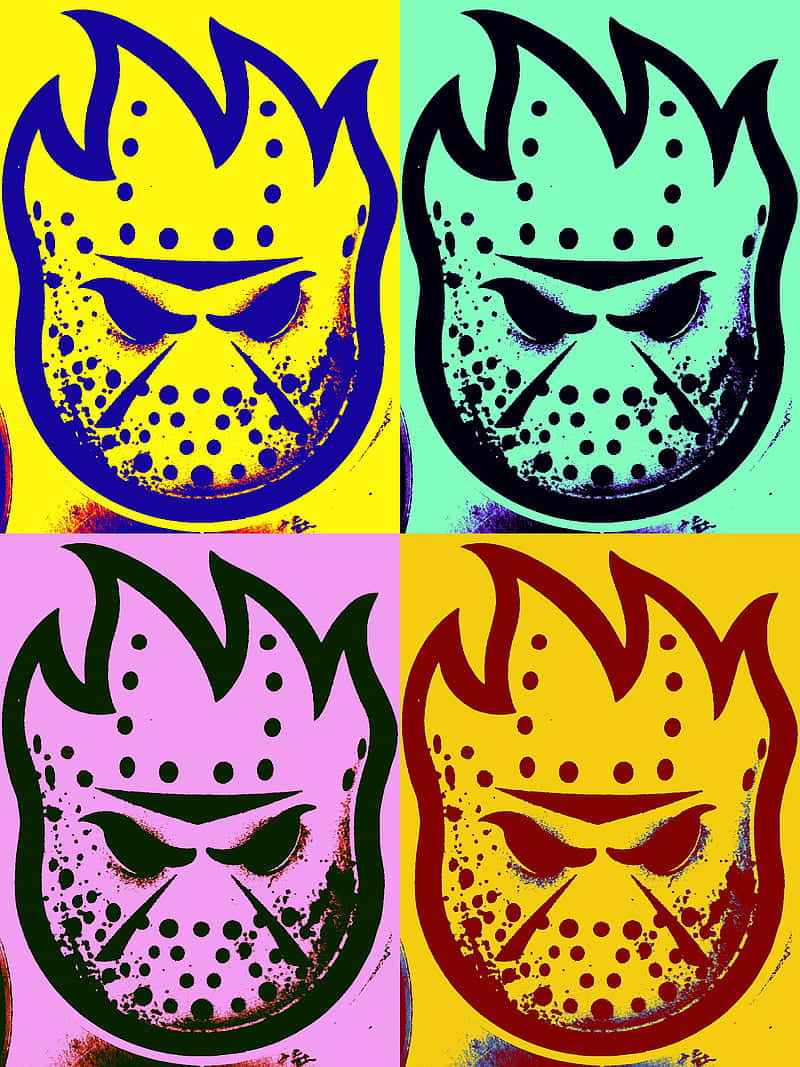 Spitfire Skate, flame-faced masks, pop art colors, SD Phone Wallpaper