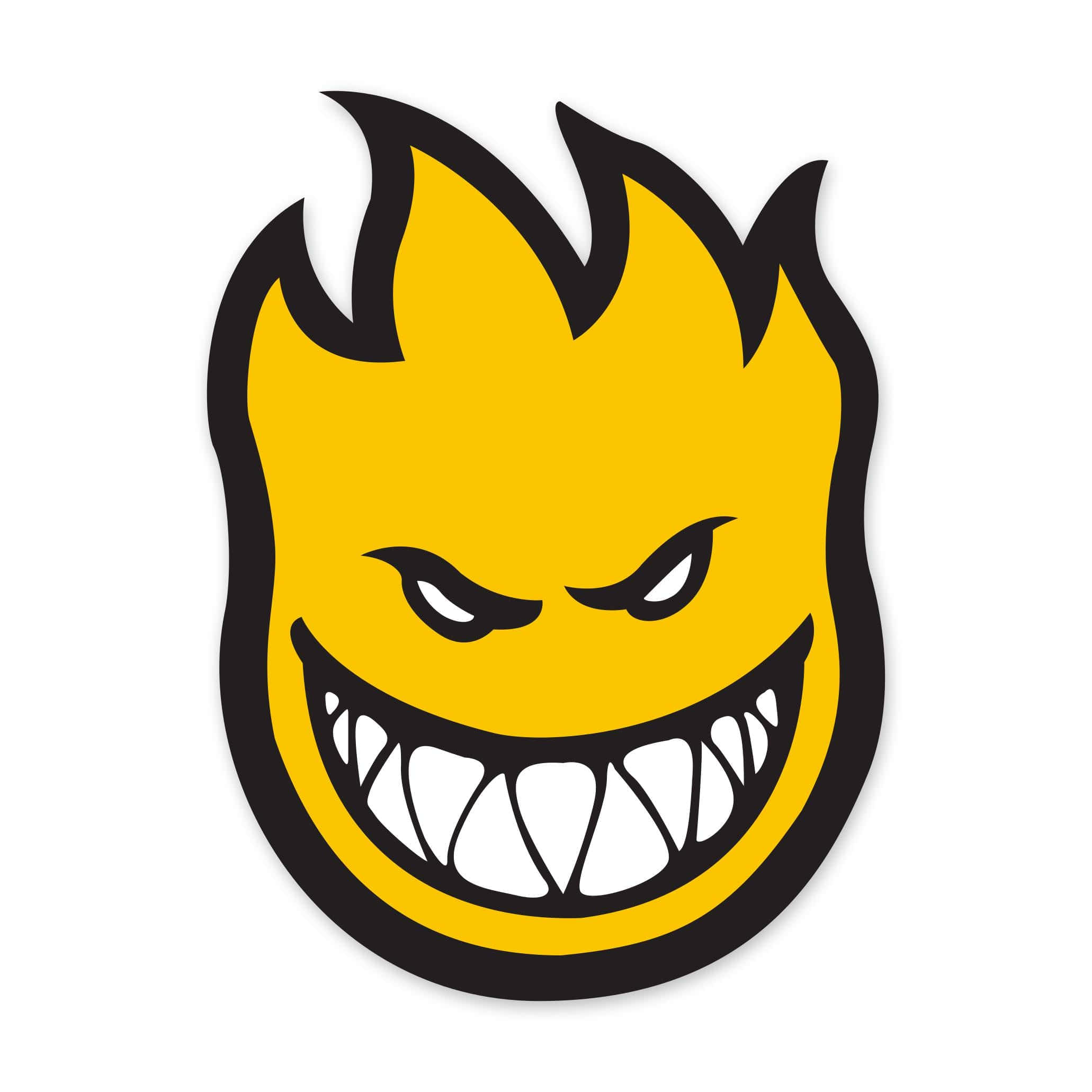 Spitfire Skate, yellow flame-headed logo, menacing grin, Full HD Desktop Wallpaper