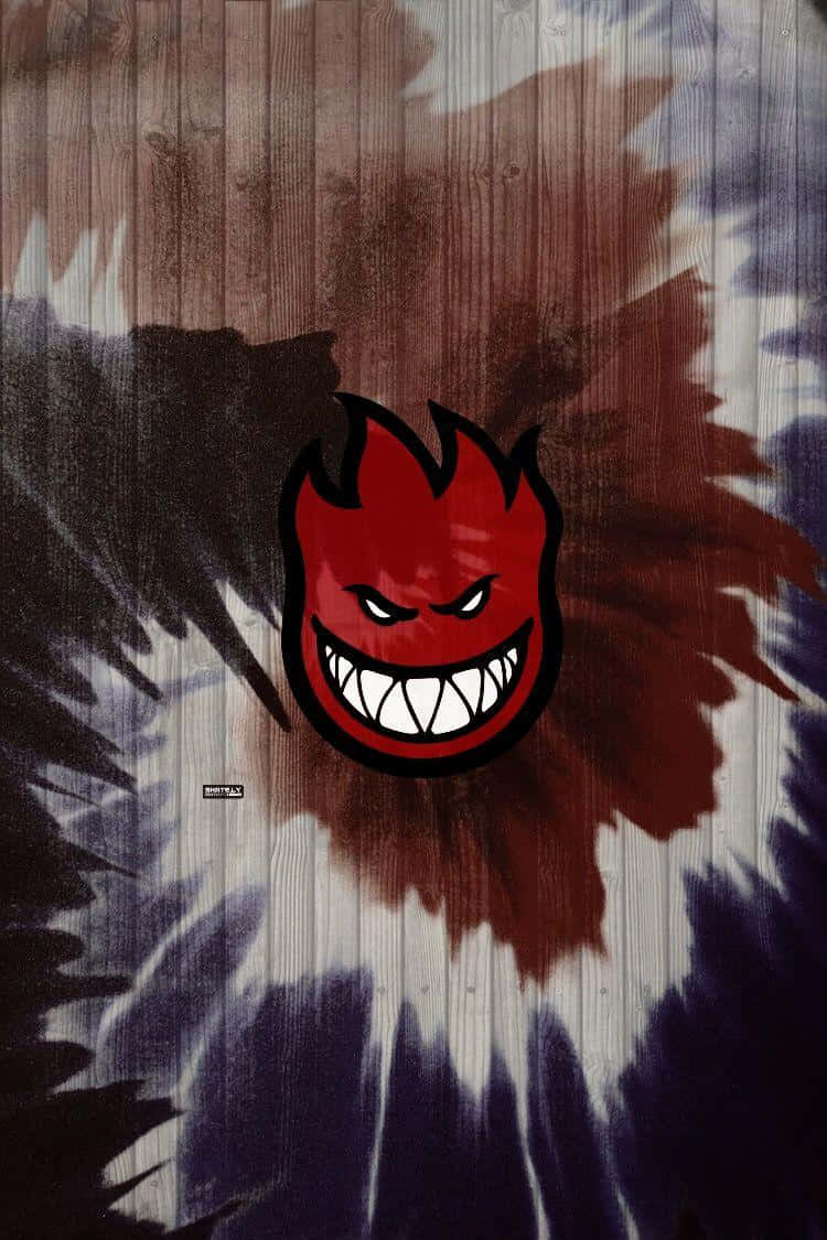 Spitfire Skate, red devil logo, tie-dye woodgrain background, SD Phone Wallpaper