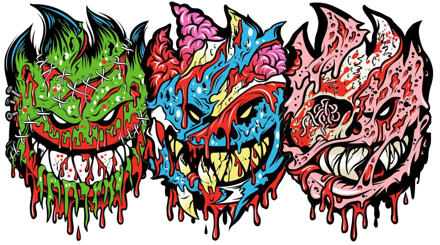Spitfire Skate, grotesque cartoonish monster heads, dripping blood, HD Desktop Wallpaper