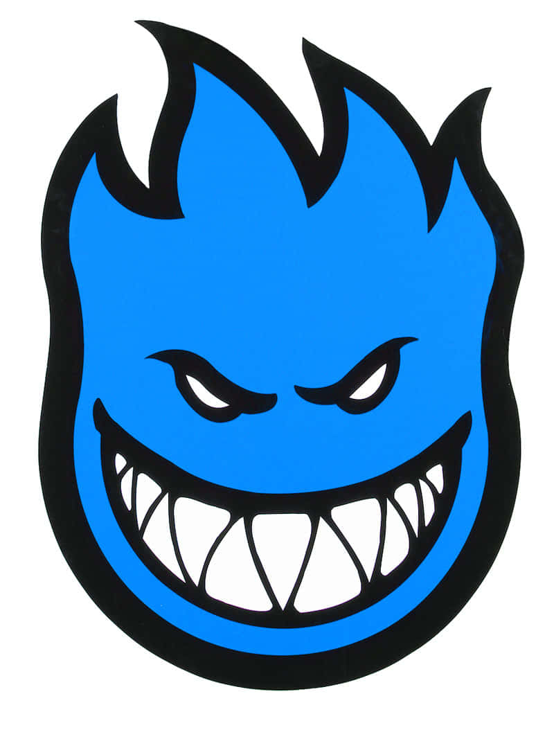 Spitfire Skate, blue flame logo, mischievous grin, SD Phone Wallpaper