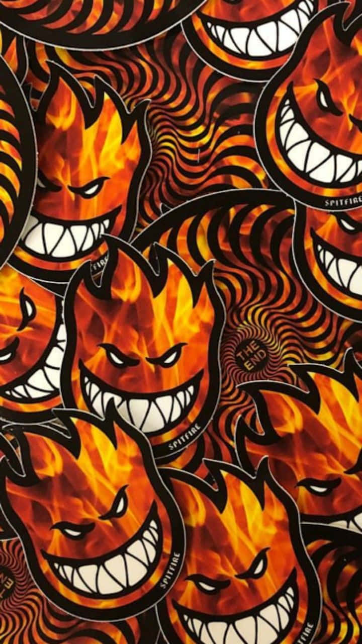 Spitfire Skate, fiery devil faces, sharp teeth, HD Phone Wallpaper