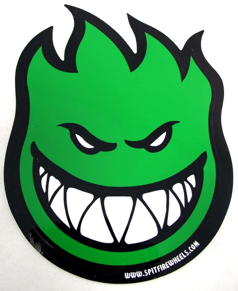 Spitfire Skate, green flame-shaped logo, menacing grin, SD Phone Wallpaper