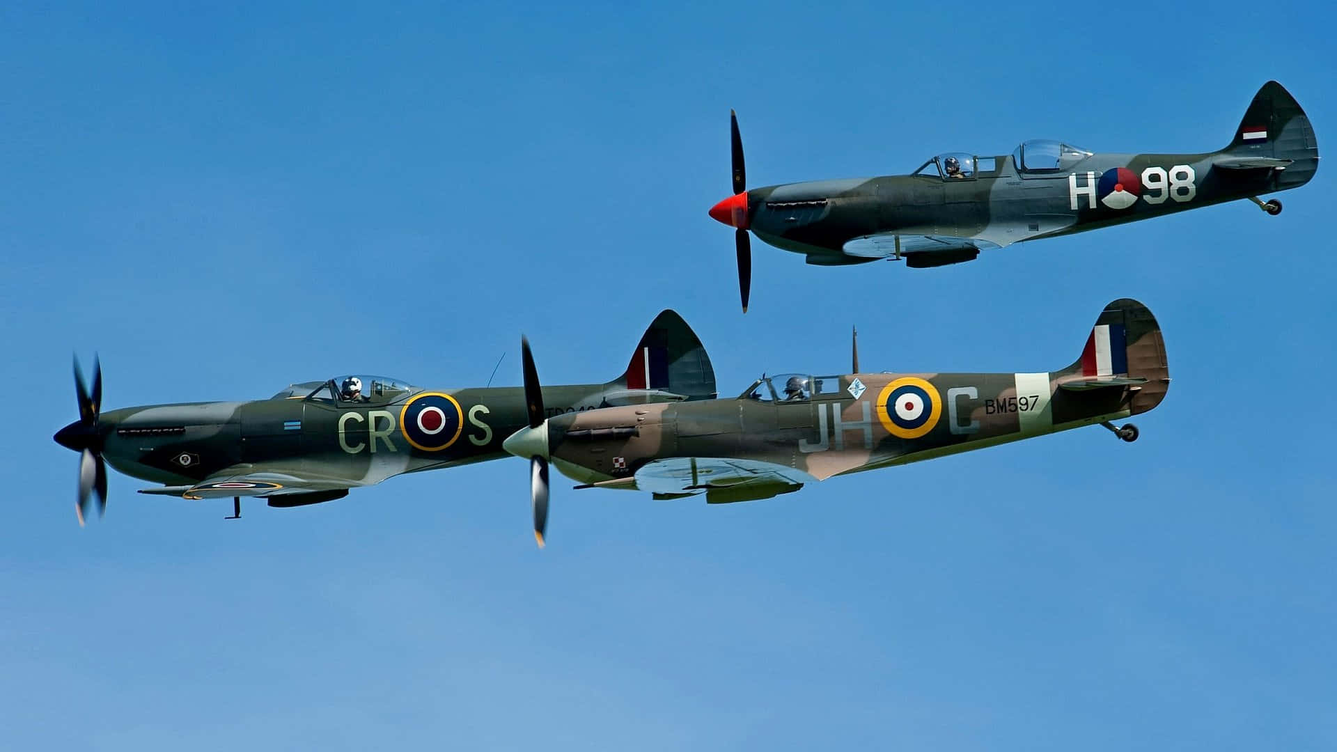 Spitfire, vintage military fighter planes, clear blue sky, Full HD Desktop Wallpaper