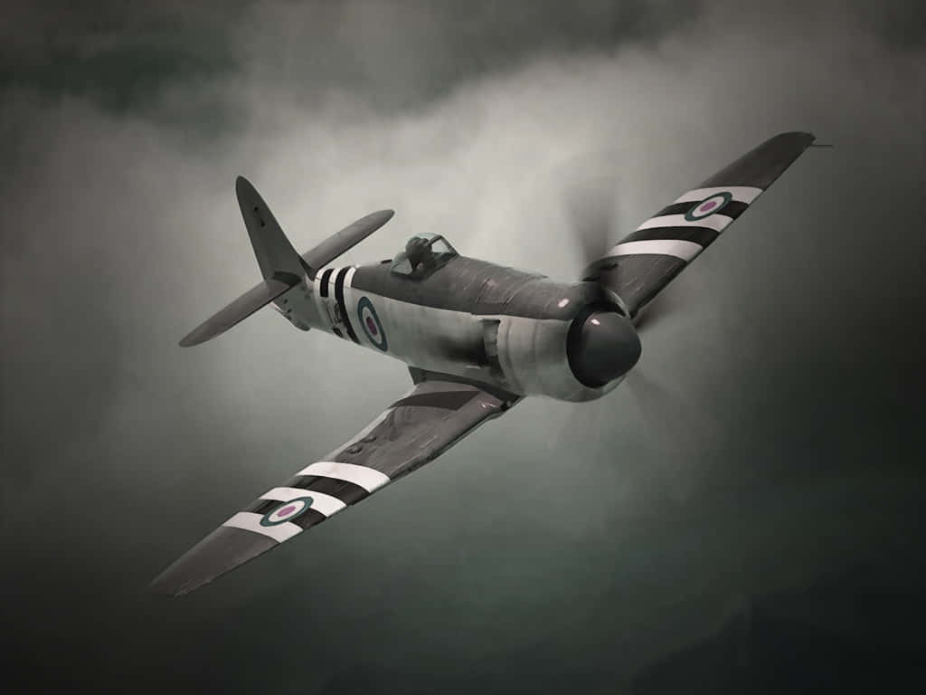 Spitfire, black and white, vintage British fighter plane, SD Desktop Wallpaper