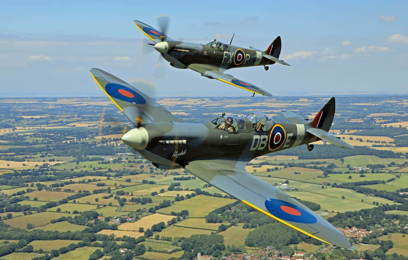 Spitfire, vintage British fighter planes, formation, HD Desktop Wallpaper