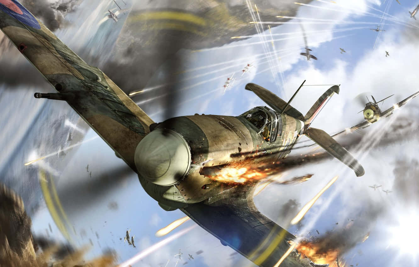 Spitfire, vintage fighter plane, bullet holes, HD Desktop Wallpaper
