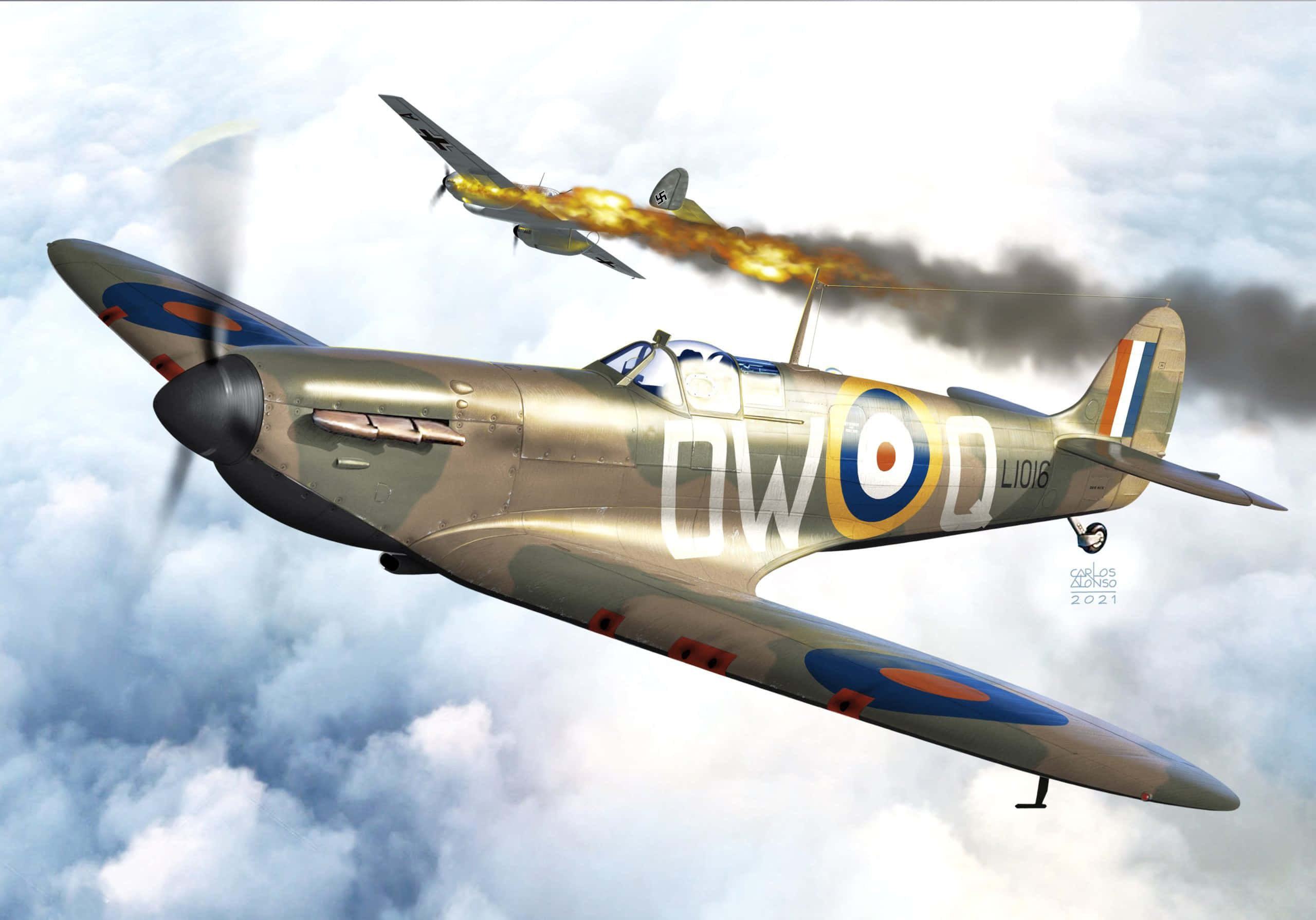 Spitfire, silver, fighter plane, 2K Desktop Wallpaper