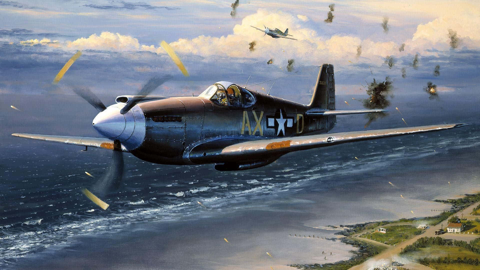 Spitfire, vintage military fighter plane, stormy ocean, Full HD Desktop Wallpaper