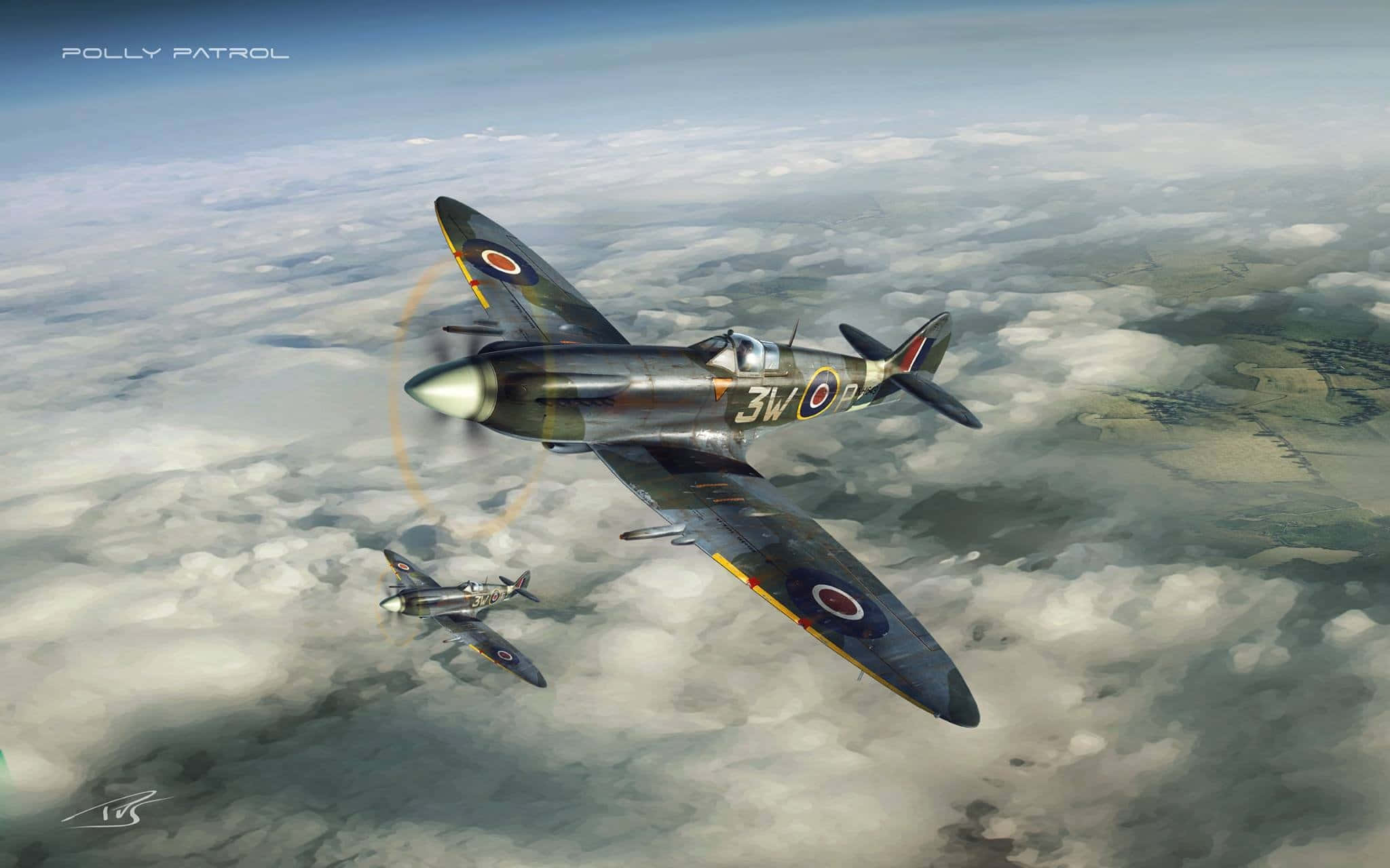 Spitfire, vintage British fighter planes, sea of clouds, Full HD Desktop Wallpaper