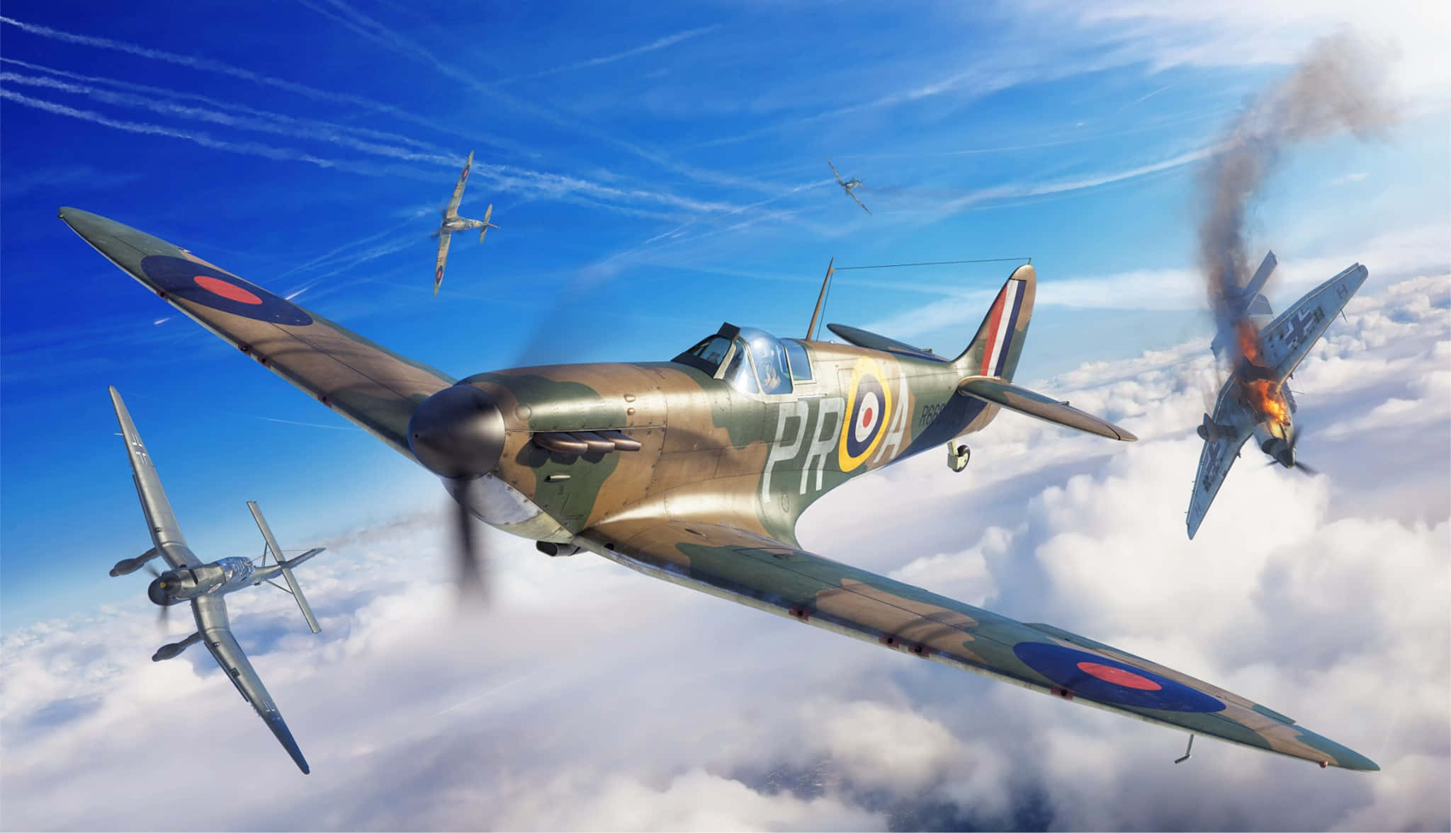 Spitfire, vintage fighter planes, squadron, Full HD Desktop Wallpaper