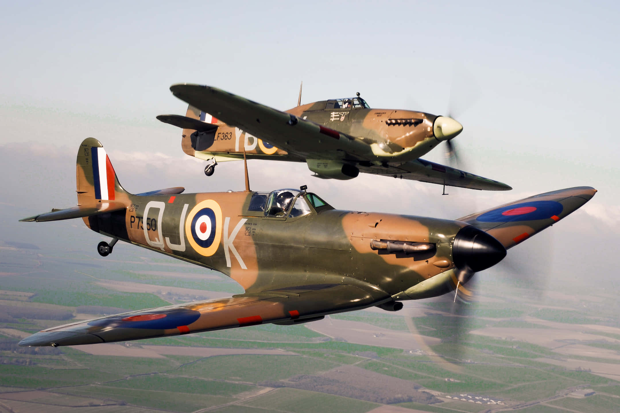 Spitfire, vintage British fighter planes, formation, Full HD Desktop Wallpaper