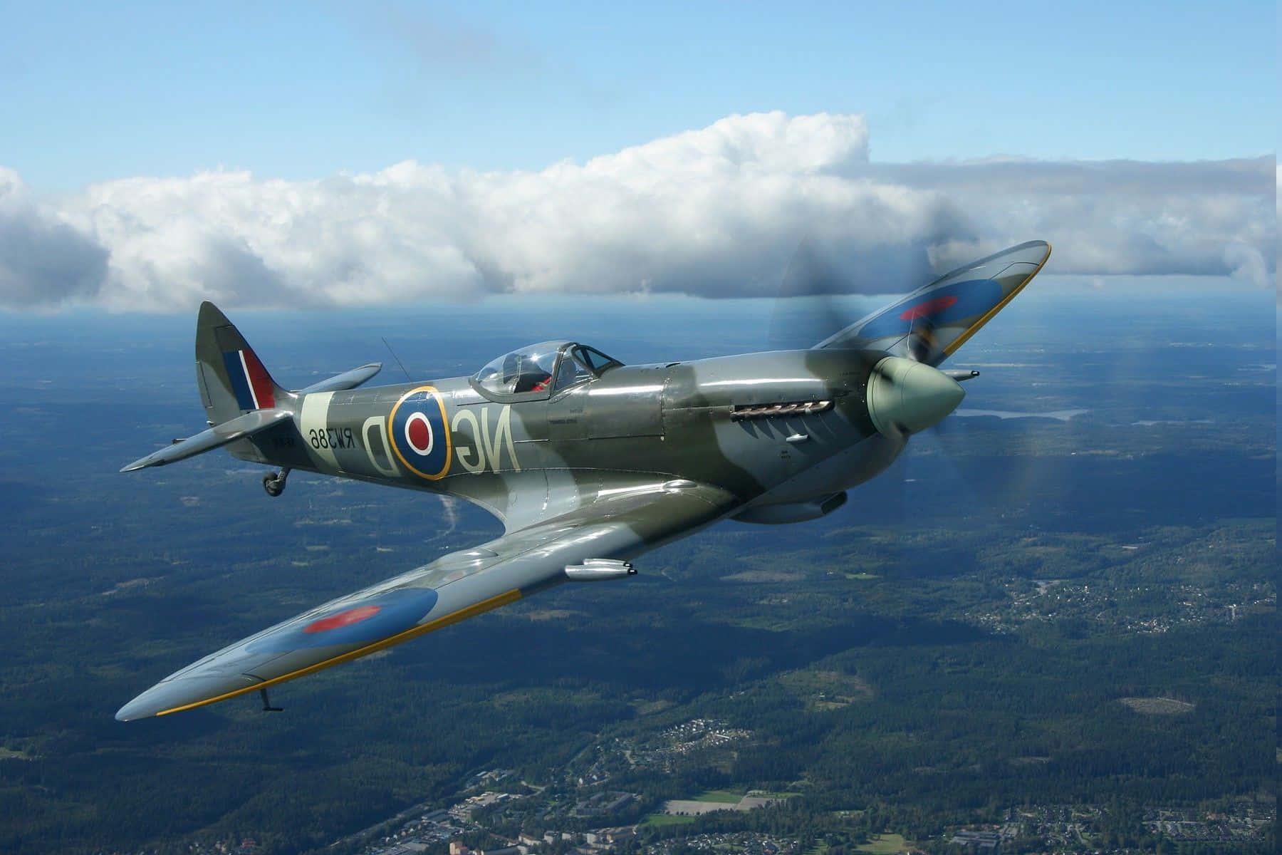Spitfire, silver, bright blue sky, HD Desktop Wallpaper