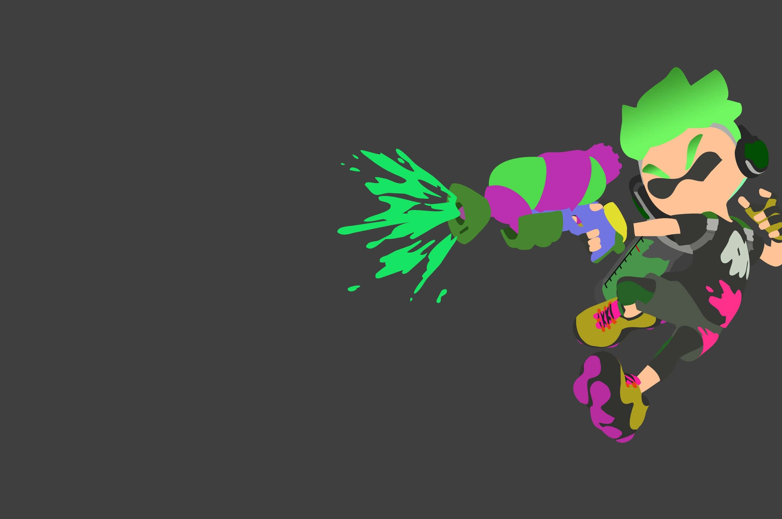 Splatoon 2, green hair, mask, 2K Desktop Wallpaper