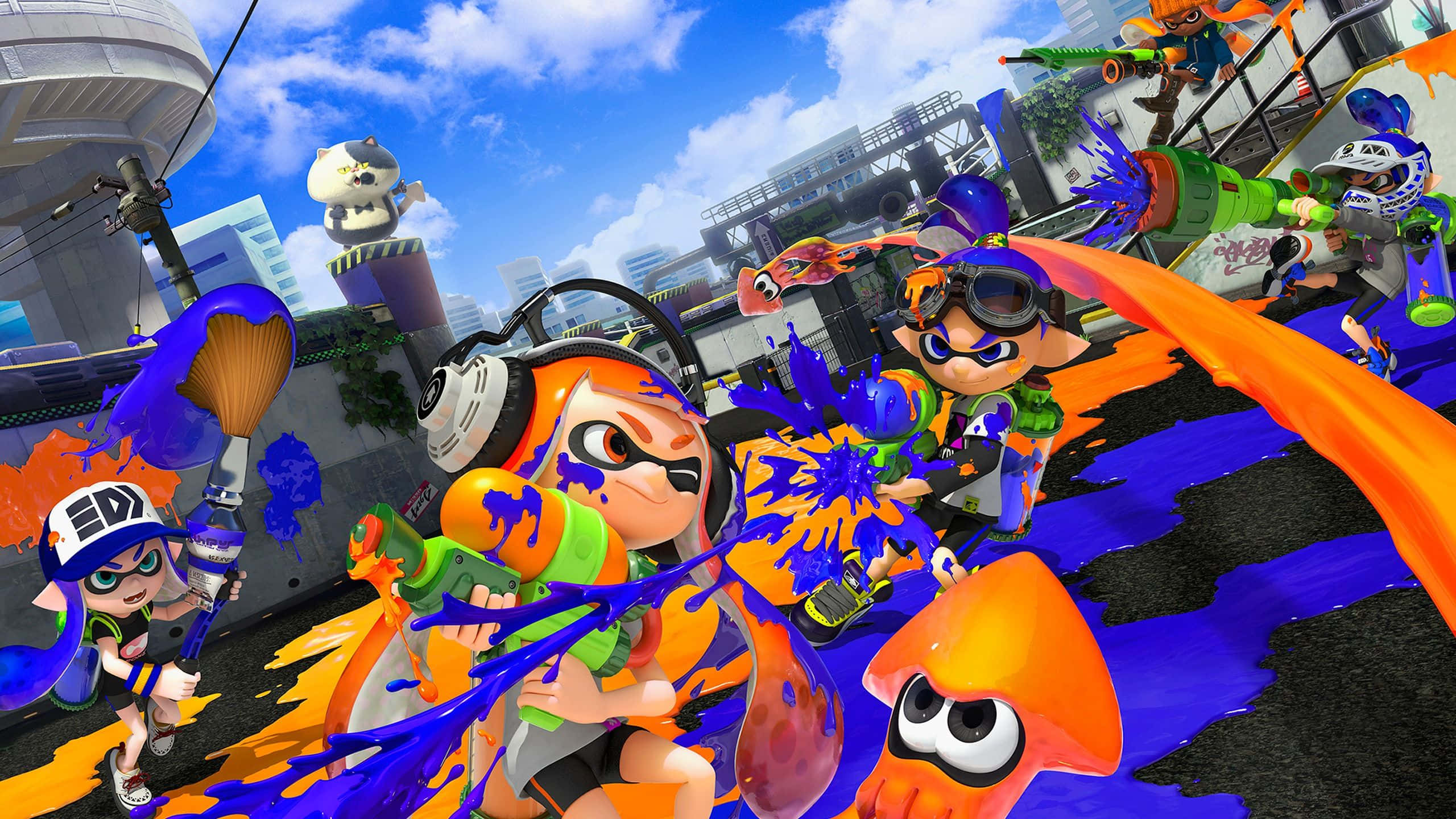 Splatoon 2, colorful ink, urban battle, 2K Desktop Wallpaper