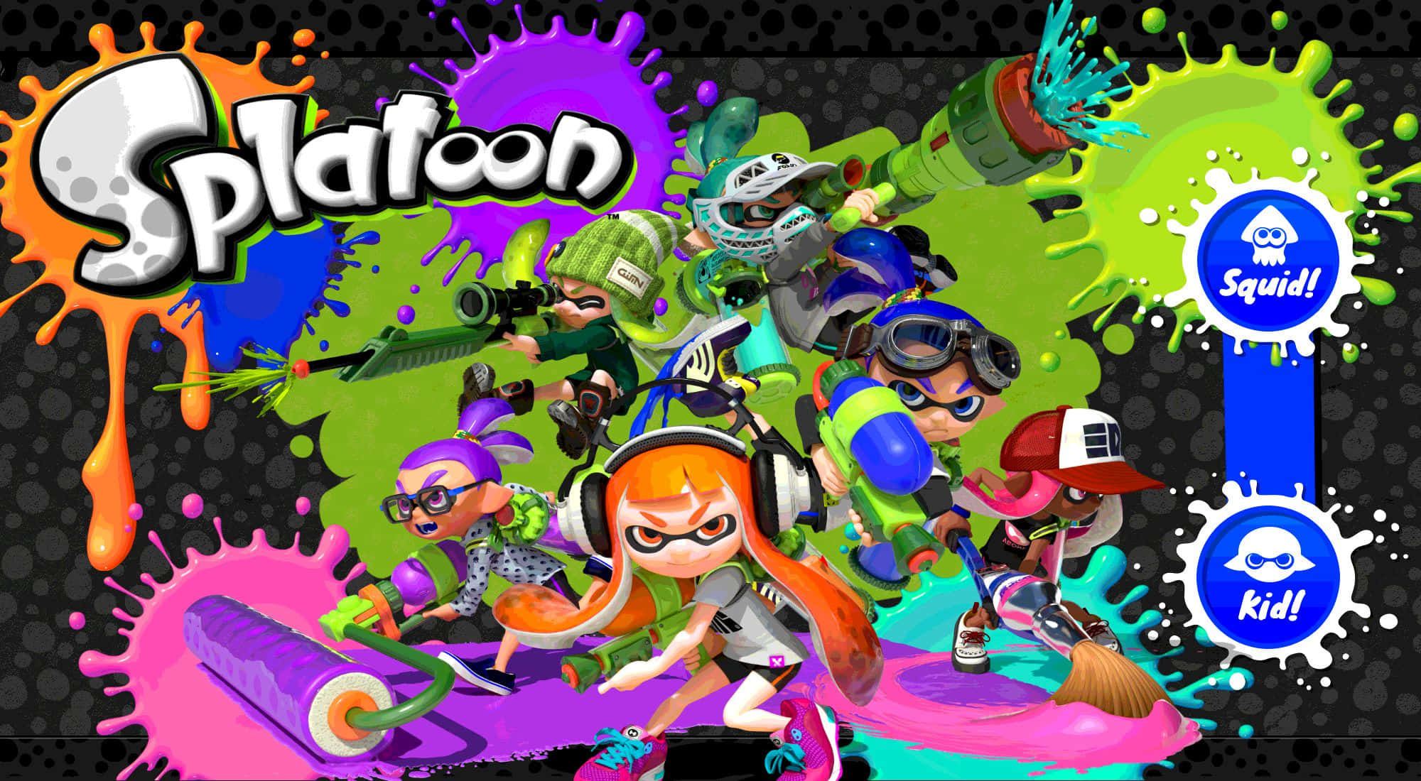 Splatoon 2, squid gear, colorful ink splatters, Full HD Desktop Wallpaper