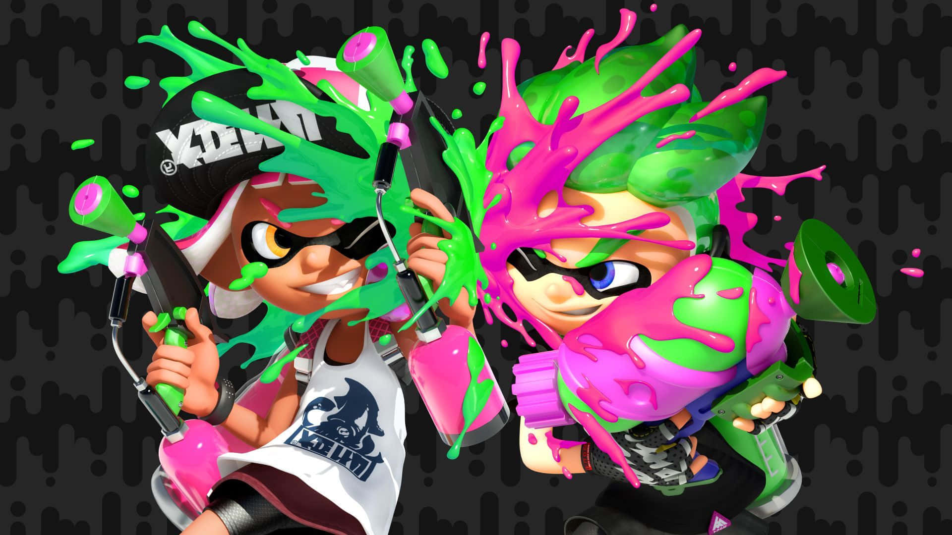 Splatoon 2, green ink, pink ink, Full HD Desktop Wallpaper