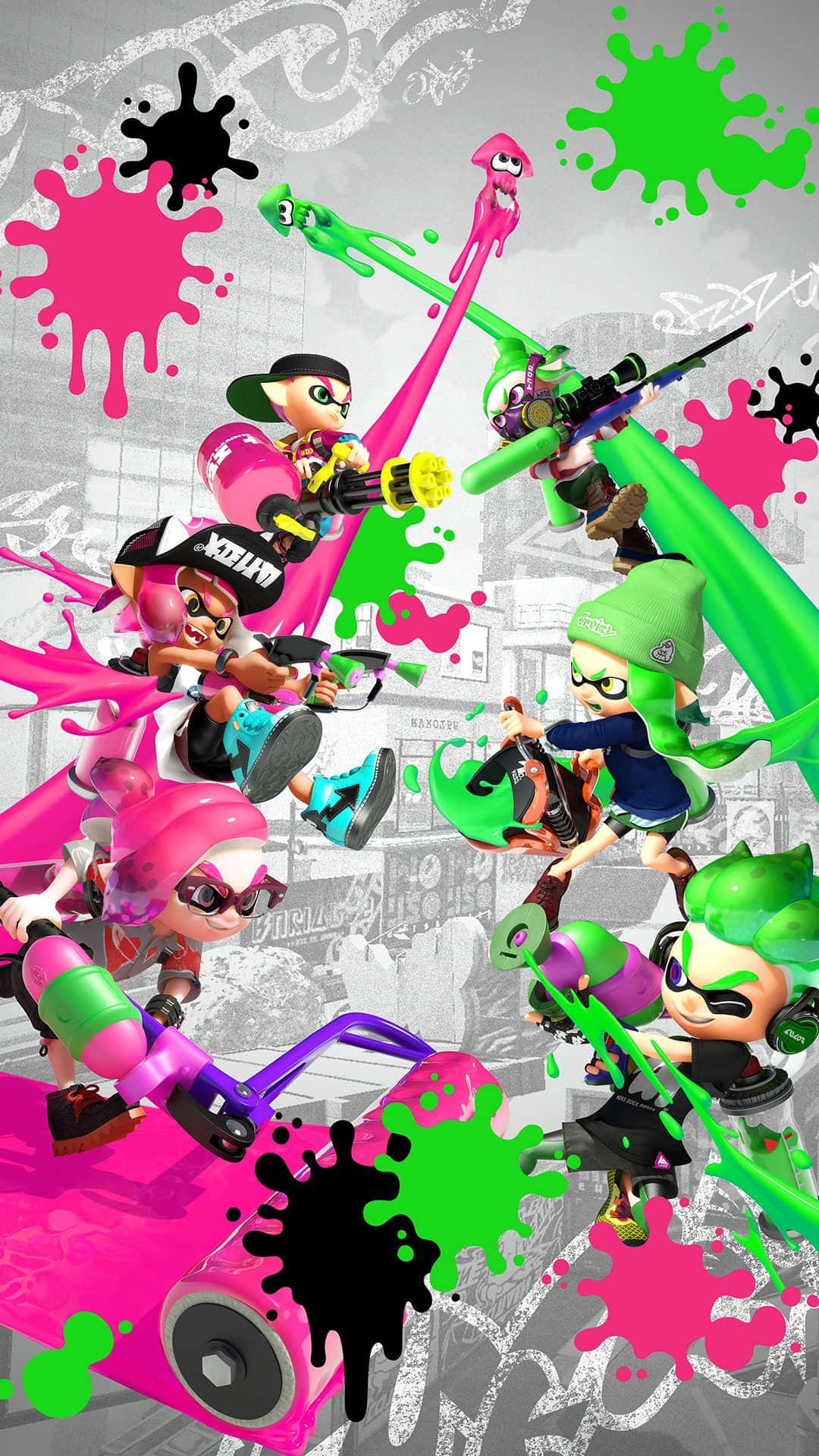 Splatoon 2, ink-splatter, colorful squid characters, Full HD Phone Wallpaper