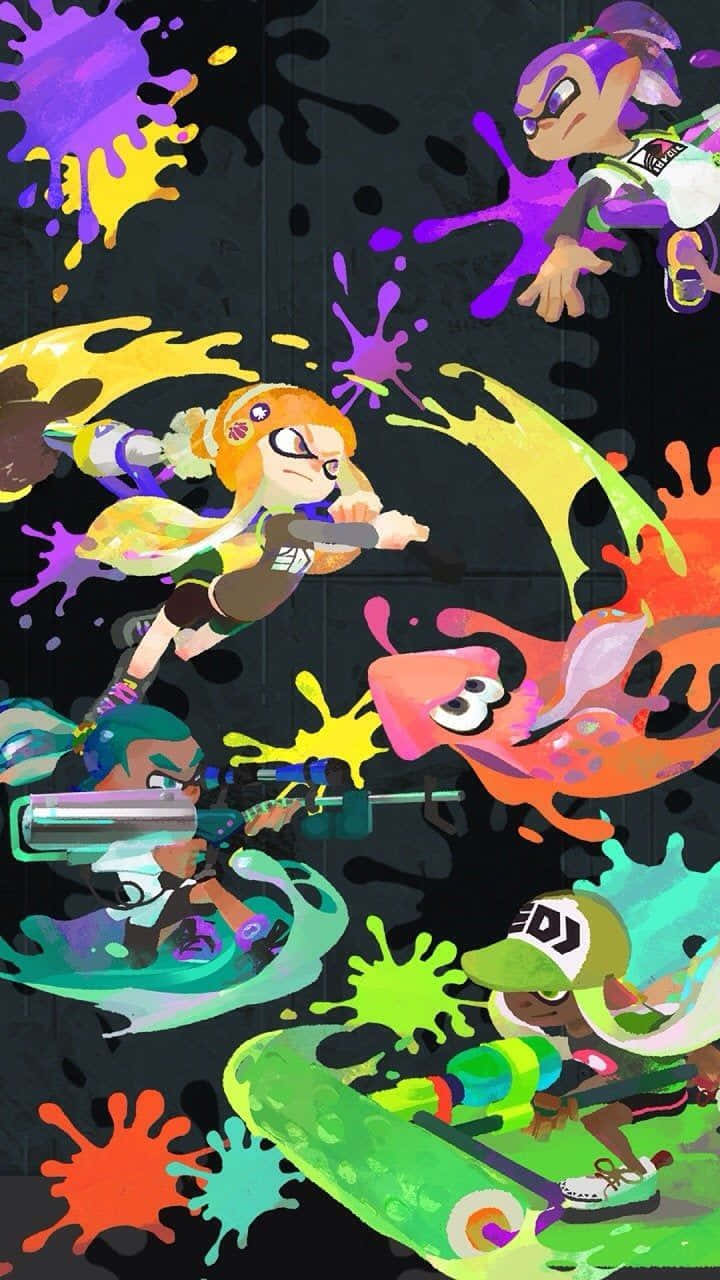 Splatoon 2, colorful ink splatters, dark background, HD Phone Wallpaper
