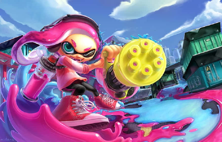 Splatoon 2, pink hair, goggles, SD Desktop Wallpaper