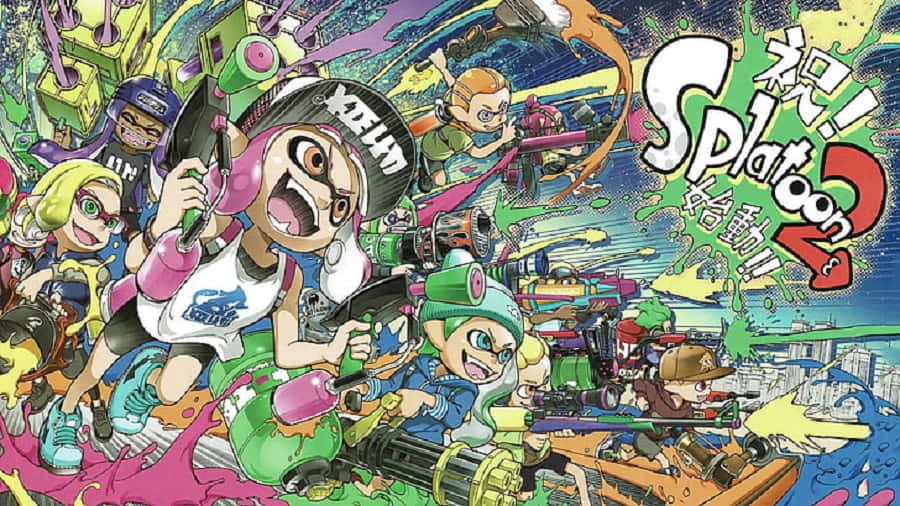 Splatoon 2, anime characters, ink battle, SD Desktop Wallpaper