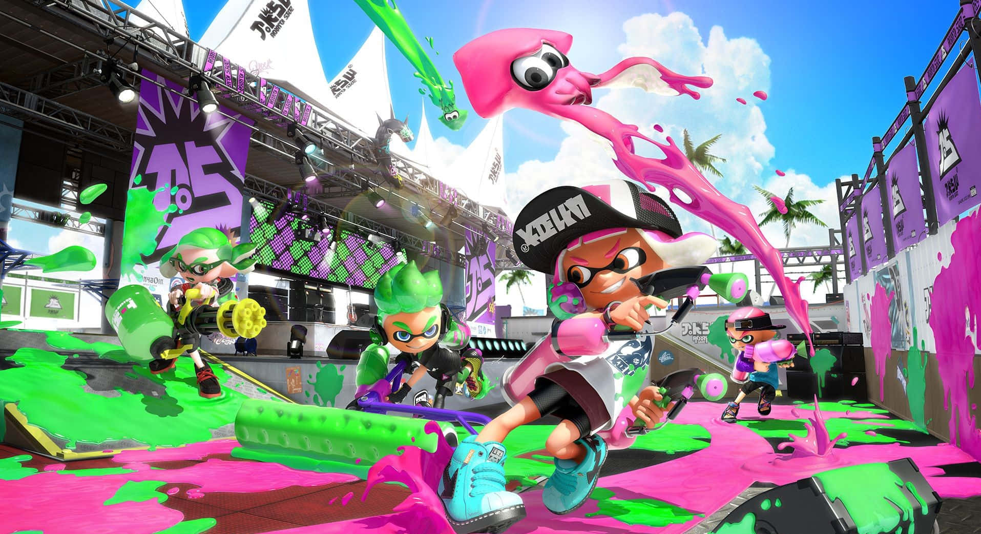 Splatoon 3, ink battle, cartoon squid characters, HD Desktop Wallpaper