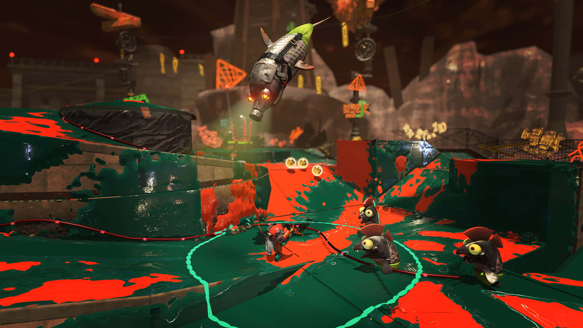Splatoon 3, ink battle, vibrant green, Full HD Desktop Wallpaper