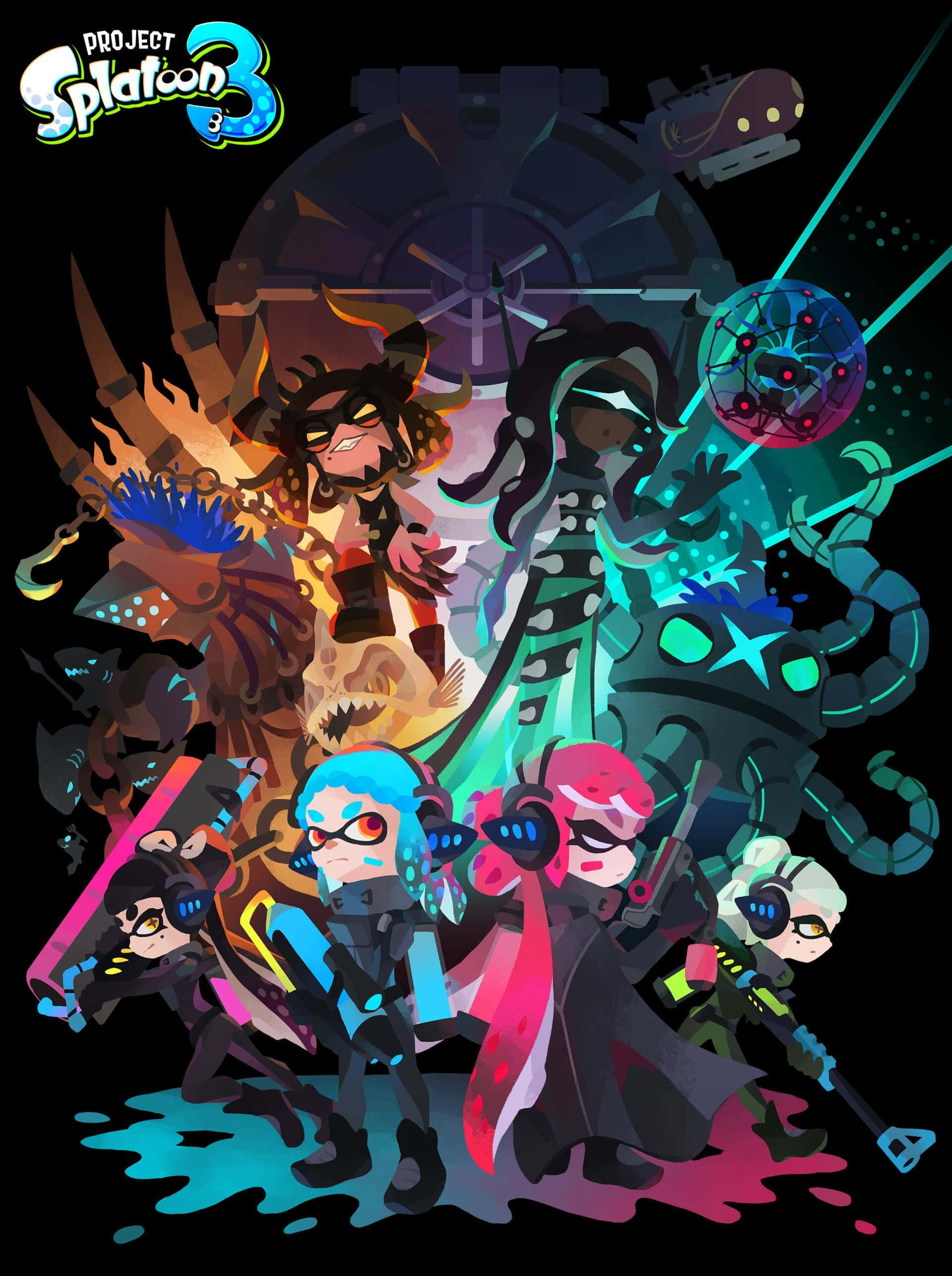 Splatoon 3, anime characters, glowing weapons, 2K Phone Wallpaper