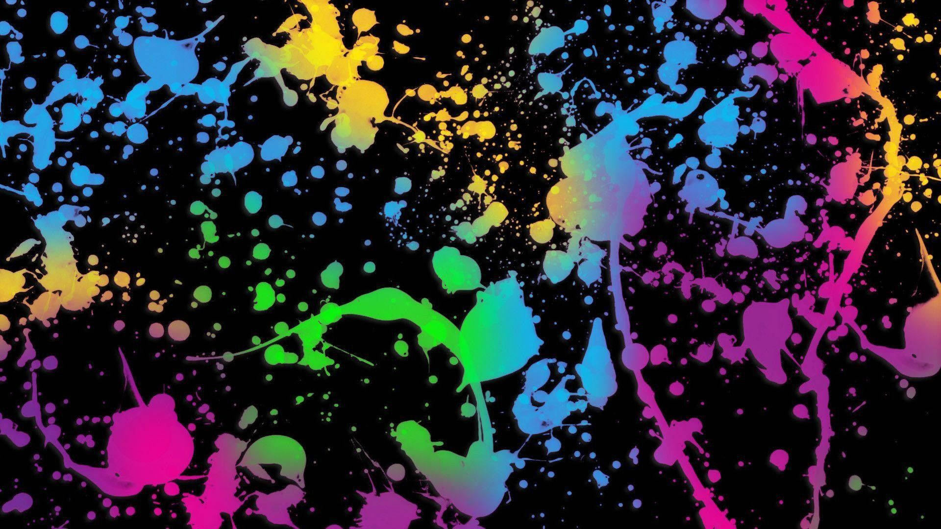 Splatter Paint, rainbow paint splatters, black background, Full HD Desktop Wallpaper