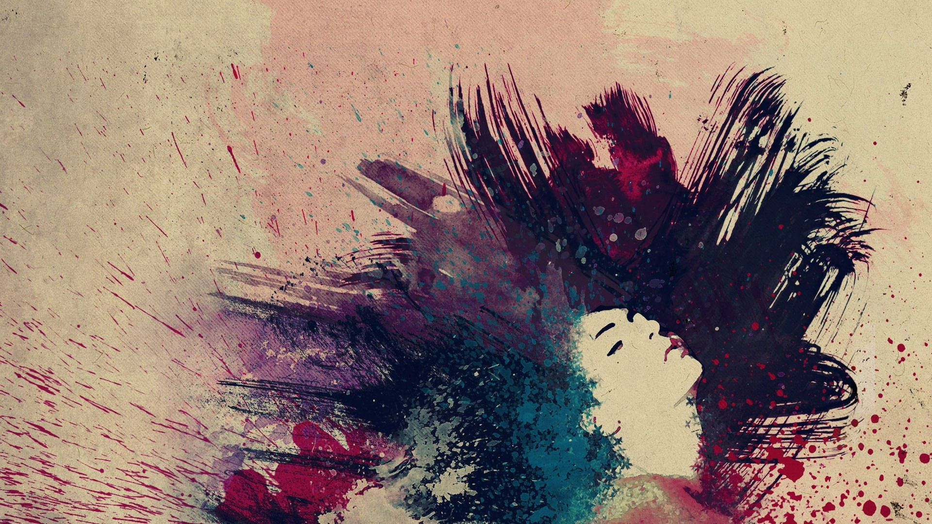 splatter paint, purple teal, red, Full HD Desktop Wallpaper