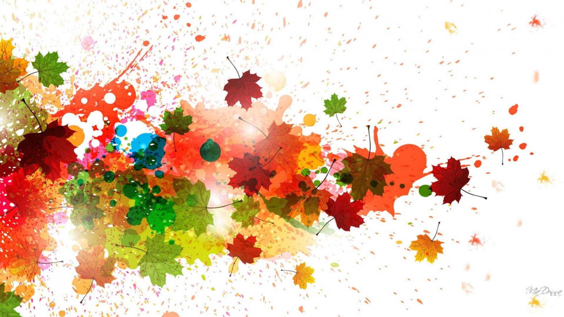 Splatter Paint, autumn leaves, colorful paint splatters, Full HD Desktop Wallpaper