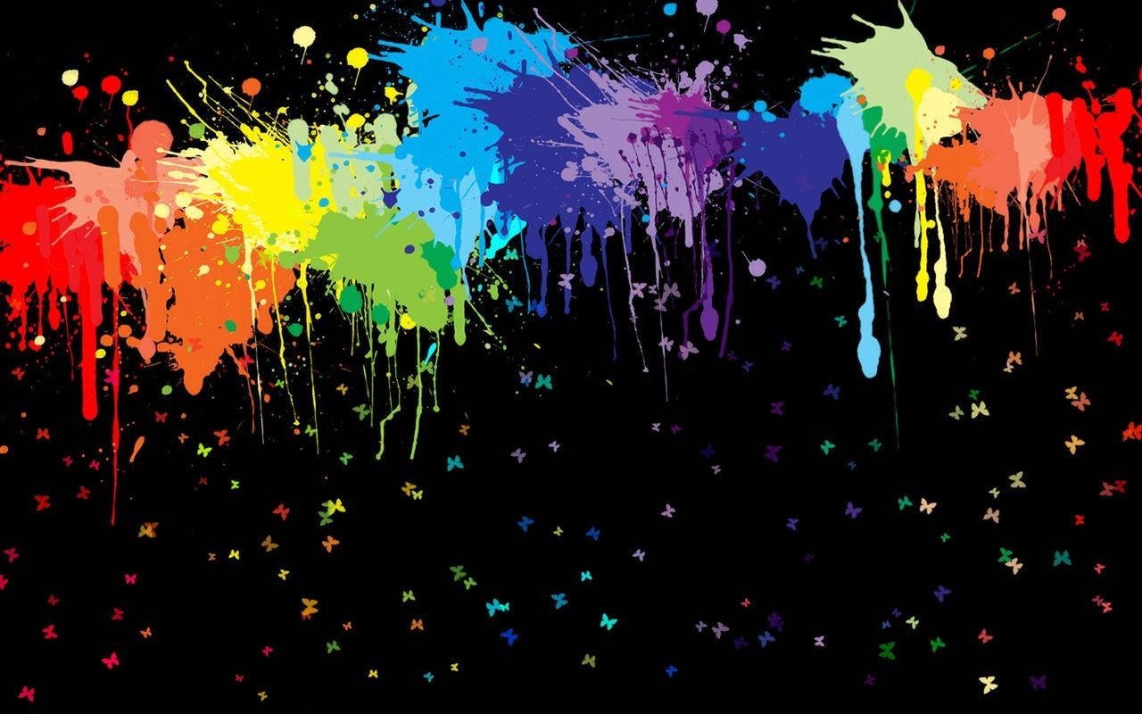 Splatter Paint, rainbow paint, black canvas, HD Desktop Wallpaper